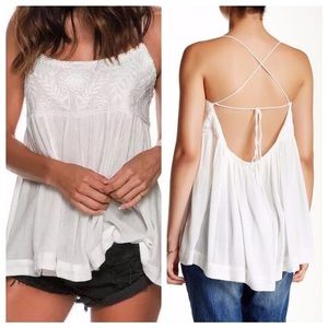 Free People Blackbird Embroidered White Tank Top